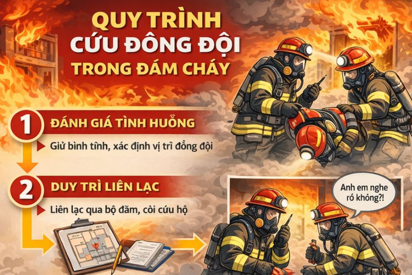 Một số kinh nghiệm chiến sĩ cứu nạn, cứu hộ tự cứu đồng đội bị kẹt trong đám cháy