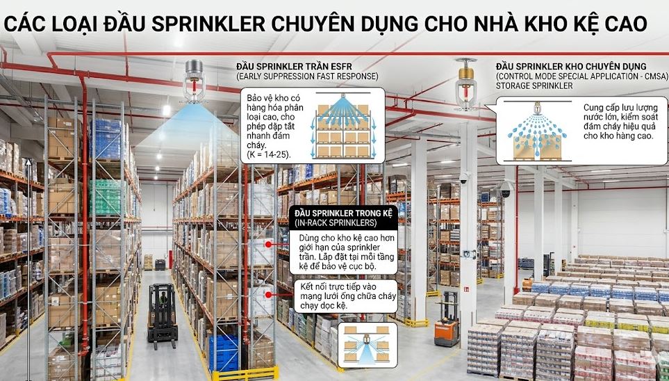 Các loại đầu sprinkler chuyên dụng cho nhà kho kệ cao