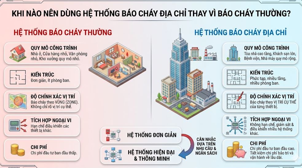 Khi nào nên sử dụng hệ thống báo cháy địa chỉ thay vì báo cháy thường